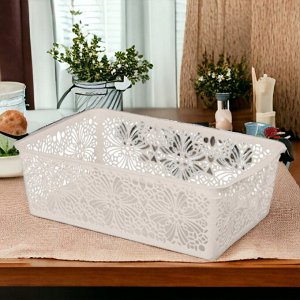 КОРЗИНКА ДЛЯ ХРАНЕНИЯ УНИВЕРСАЛЬНАЯ "FLORAL", 250Х150Х75 ММ (бежевый флэк)