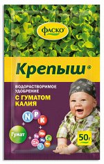 Удобрение органо-минеральное ФАСКО Крепыш Для Рассады Гумат Калия водорастворимое 50г сухое