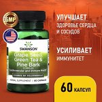 Экстракт виноградной косточки Swanson Grape Seed, Green Tea &amp; Pine Bark Complex - 60 капсул