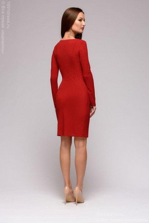 Платье красное длины мини с блеском и длинными рукавами
