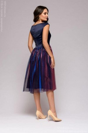 Платье темно-синее длины миди с голографическим эффектом