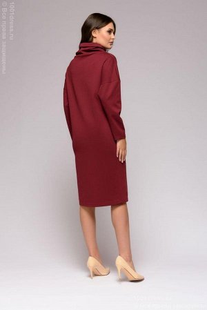 Платье-свитер бордовое длины миди