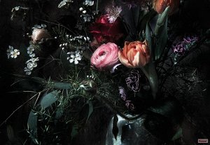 Still Life 368 x 254 cm на бумажной основе,Романтический натюрморт для стены! Будто светящиеся изнутри цветы в букете образуют интересный контраст с темным фоном, создавая романтическую атмосферу в по