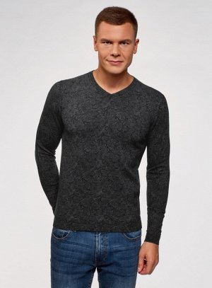 Пуловер принтованный с V-образным вырезом