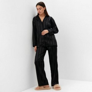 Пижама женская (рубашка, брюки) KAFTAN "Полоска", черный.