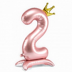 Воздушный шар фольгированный 42" «Цифра 2 с короной», на подставке