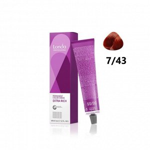Стойкая крем краска для волос тон 7/43 блонд медно золотистый Londa Color 60 мл