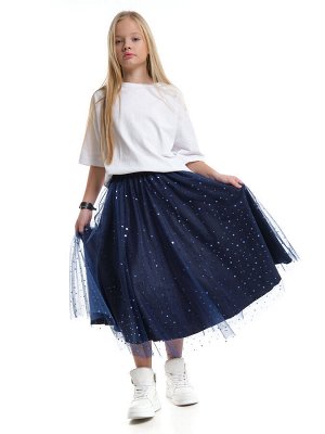 Юбка пачка длинная из фатина (128-146см) 22-7608-7(3) синий/синие звезды