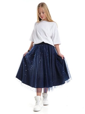 Юбка пачка длинная из фатина (128-146см) 22-7608-7(3) синий/синие звезды
