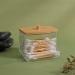 Органайзер для хранения ватных палочек «BAMBOO», с крышкой, 9 x 7,5 x 7 см, в картонной коробке, цвет прозрачный/коричневый