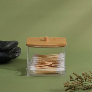 Органайзер для ватных палочек «BAMBOO», с крышкой, 9 × 7,5 × 7 см, в картонной коробке, цвет прозрач