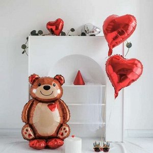 Воздушные шары фольгированные 32" «Большой мишка с сердцем»