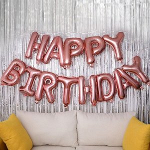 Шар фольгированный 16" «Happy Birthday», заглавные буквы, цвет розовое золото