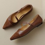 Балетки с острым носком, с пряжкой, коричневый