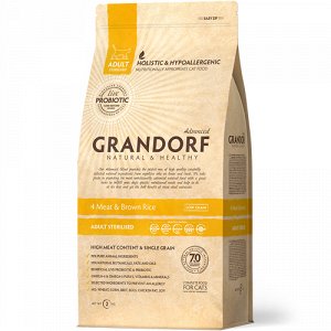 Grandorf Probiotic Sterilized 4Meat&BrownRice д/кош кастрир/стерил 400гр