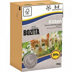 Bozita тетрапак 190гр д/котят Kitten Курица/Желе