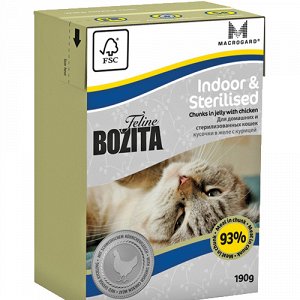 Bozita тетрапак 190гр д/кош Indor sterilised кастрир/стерил Курица/Желе