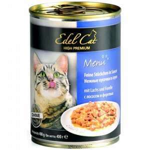 Edel Cat конс 400гр д/кош Нежные кусочки в соусе Лосось/Форель