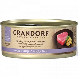 Grandorf конс 70гр д/кош Филе тунца с мидиями
