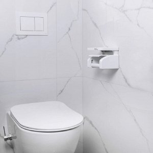 STRONG WALL Держатель для туалетной бумаги с полочкой на присоске, белый