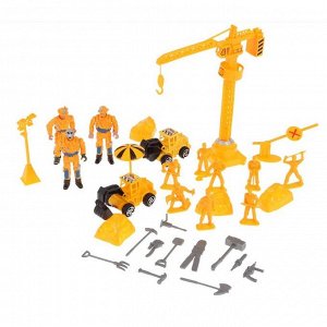 Игровой набор "Стройка", кран, 2 погрузчика, фигурки строителей, аксессуары