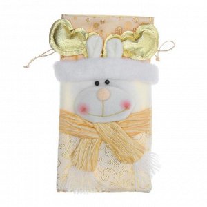 Мешок для подарков "Оленёнок в шарфе" на завязках, цвет бежевый