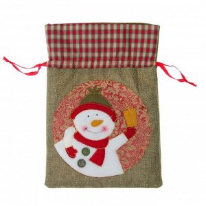 Мешок для подарков "Снеговичок с подарком" на завязках