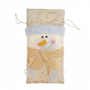 Мешок для подарков "Снеговик в шарфе" на завязках, цвет бежевый
