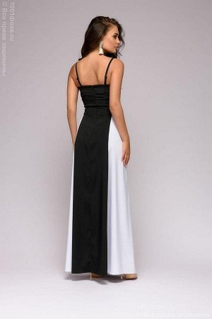 Платье черное длины макси с белыми вставками по бокам