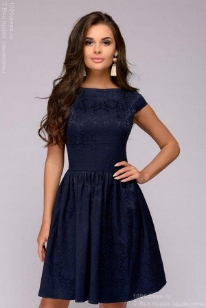 Платье темно-синее длины мини с короткими рукавами