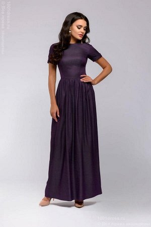Платье джинсовое фиолетовое длины макси с короткими рукавами