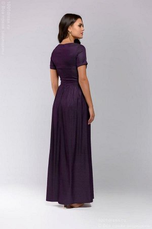 Платье джинсовое фиолетовое длины макси с короткими рукавами