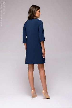 Платье темно-синее длины мини с вышивкой
