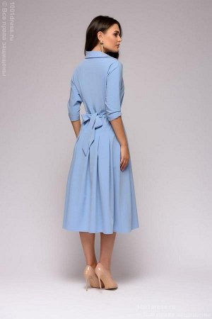 Платье голубое длины миди с отложным воротником и рукавами "летучая мышь"