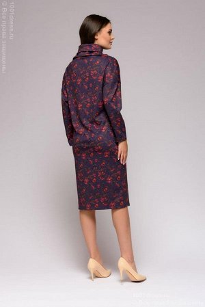 Платье-свитер фиолетовое с принтом длины миди