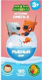 Рыбный Жир Детский Ми-Ми-Мишки Капс. Жев. 400 мг №120 Фруктово- Ягодный Микс (Бад)