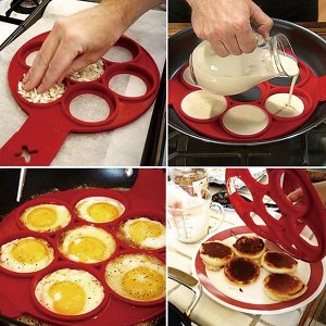 Форма 1 Для того что бы приготовить идеальные по форме, оладушки или яичницу необходимо положить форму на разогретую и смазанную маслом сковородку. Весь секрет приспособления заключается в том, что дл