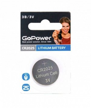 Батарейка GoPower CR2025 BL1 Lithium 3V