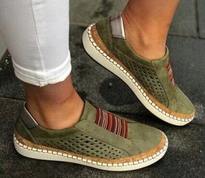 Слипоны из иск. кожи перфорированные повседневные,  зеленый