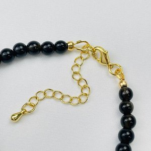 Браслет из золотистого Обсидиана и Бирюзы с подвеской