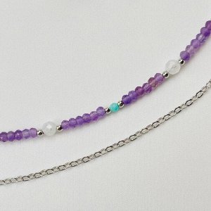 Колье двойное из Аметиста, Лунного камня и Амазонита