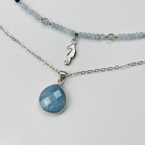 Колье двойное из Аквамарина,Содалита и Лабрадора