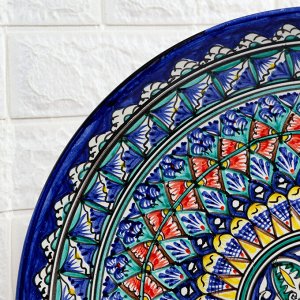 Ляган узбекский Риштанская керамика «Узоры», d=42 см, синий МИКС