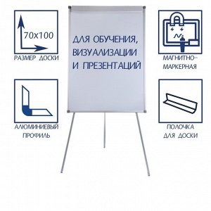 Флипчарт магнитно-маркерный Calligrata СТАНДАРТ, 70x100 см, в алюминиевом профиле, на треноге