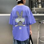 Детская хлопковая футболка свободного кроя, с принтом, фиолетовый