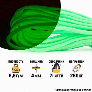 Паракорд "Мастер К." 550 светящийся в темноте, 4 мм, 10 м, зелёный