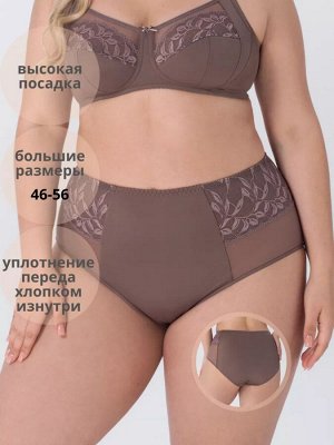 Трусы женские с высокой талией из микрофибры с кружевными и сетчатыми вставками цвет Какао (Edelica)