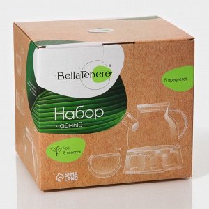 Чайный набор Bella Tenero «Эко», 6 предметов: чайник 900 мл, подставка, 4 пиалы 130 мл, стекло, прозрачный