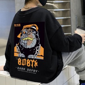 Детский свитшот, утепленный флисом, с принтом, черный