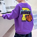Детский свитшот, утепленный флисом, с ярким принтом, фиолетовый